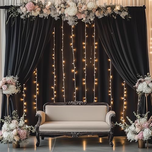 10ft x 12ft Wrinkle Free Black Backdrop Curtain 2 Panels