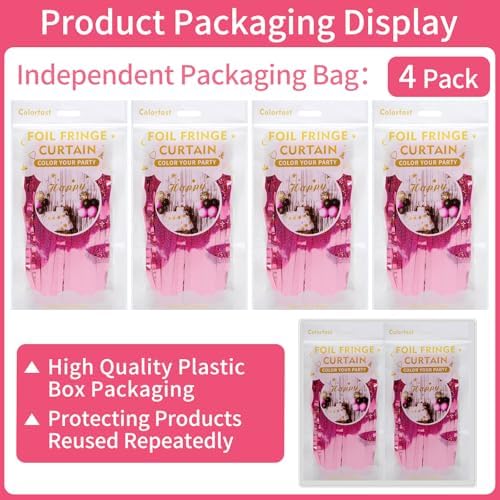 Picoway 4 Pack Pink Foil Fringe Curtain Decor