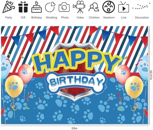 5x3ft Blue Dog Paw Birthday Party Backdrop
