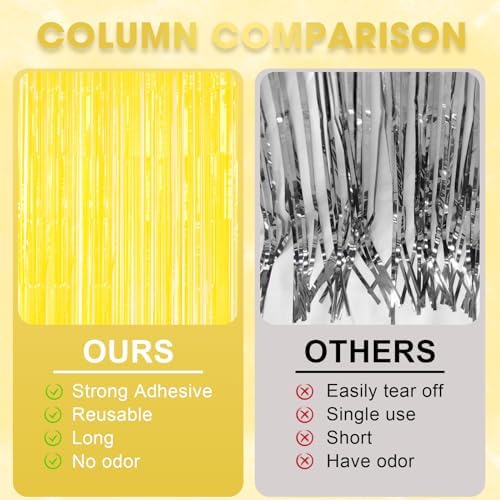 3 Pack Pastel Yellow Foil Fringe Backdrop Curtains for Parties