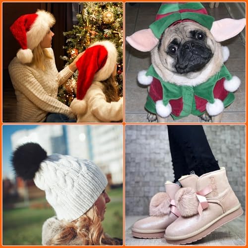 Daieparty 24 Pcs Dark Faux Fur Pom Pom Balls with Elastic Loops