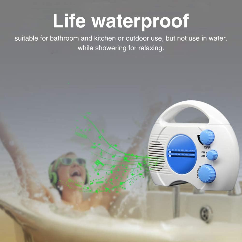 Portable AMFM Shower Radio with Waterproof Design and Built-in Speaker