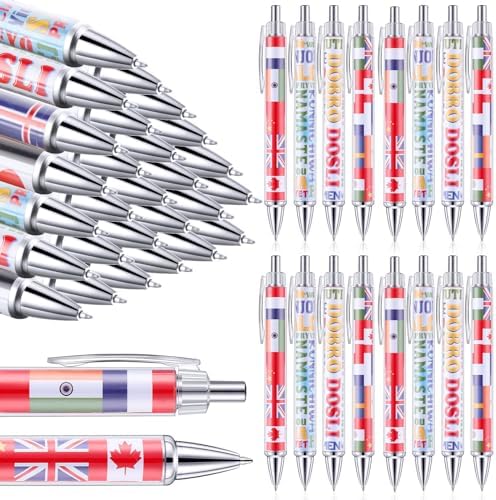 Treela 24 Pcs International Flag Pens for Events and School Supplies