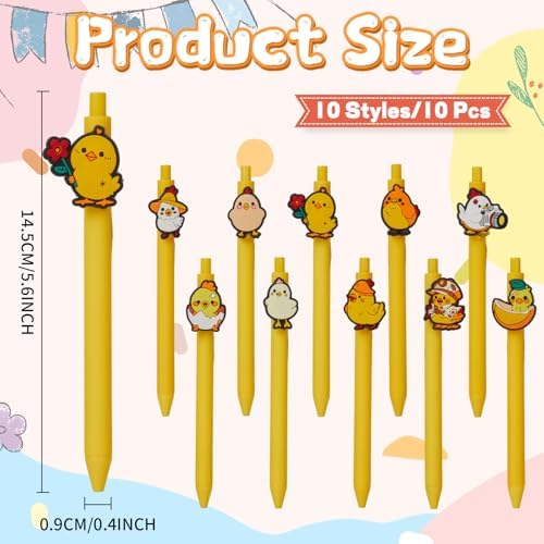 10 Pcs Cute Chicken Theme Ballpoint Pens for Kids and Office Use