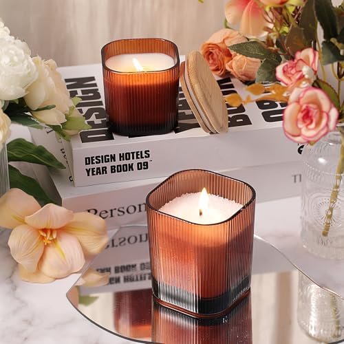 12oz and 6oz Amber Glass Candle Jars Set of 12 with Lids