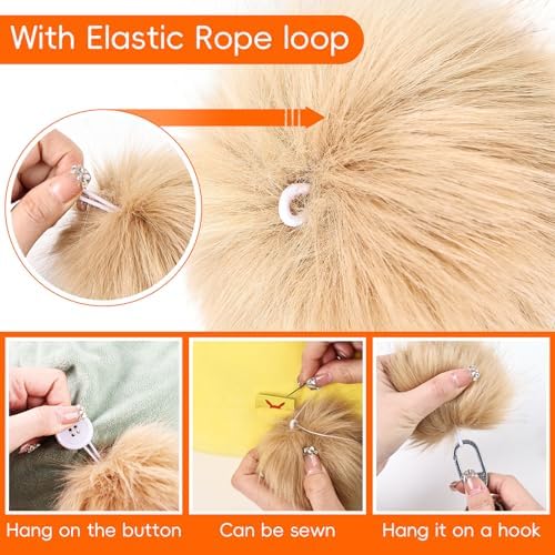 Daieparty 24 Pcs Dark Faux Fur Pom Pom Balls with Elastic Loops