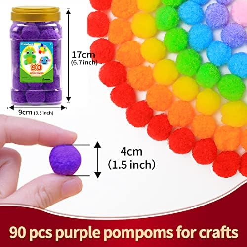 Praisebank Purple Pom Poms 90pcs 15 Inch for Crafts
