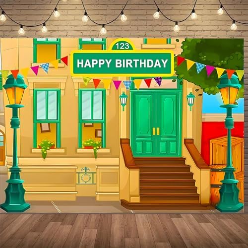 Happy Birthday Cartoon Street Theme Brick Wall Photo Background