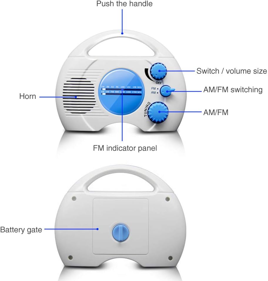 Portable AMFM Shower Radio with Waterproof Design and Built-in Speaker