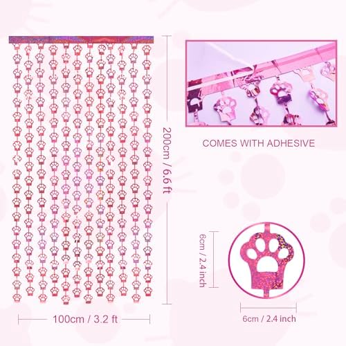 Pink Cat Paw Foil Fringe Curtains 2 Pack