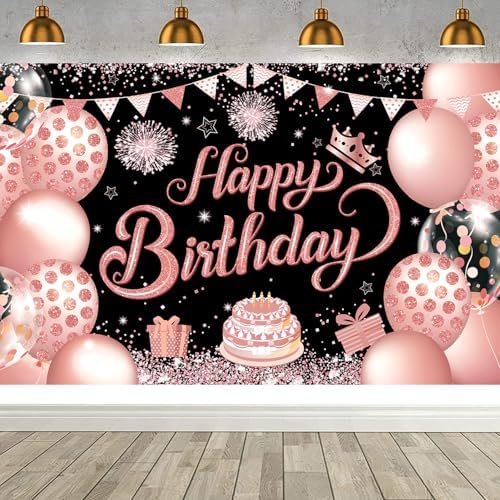 YinQin 180x120 cm Black Rose Gold Happy Birthday Photography Backdrop Cloth