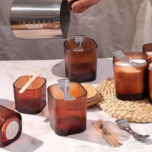 12oz and 6oz Amber Glass Candle Jars Set of 12 with Lids
