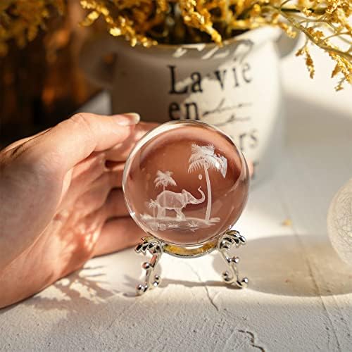 Tropical Elephant Crystal Ball Paperweight with Stand 60mm