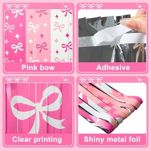 2 Pack Pink Bow Foil Streamer Party Decor