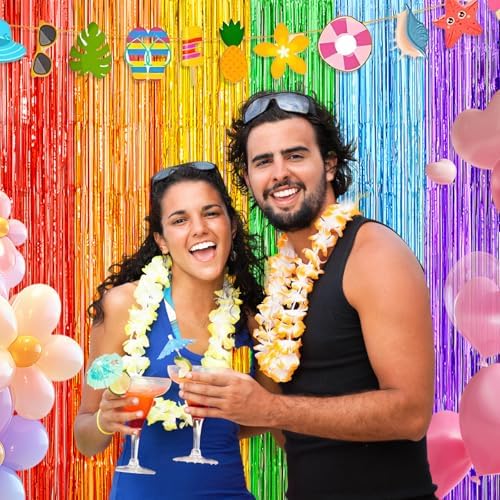 2 Pack Rainbow Foil Fringe Curtains for Party Decorations