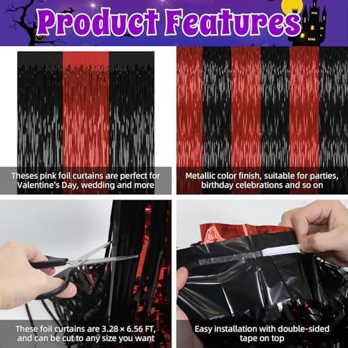 2 Pack Red Black Halloween Foil Backdrop Curtains