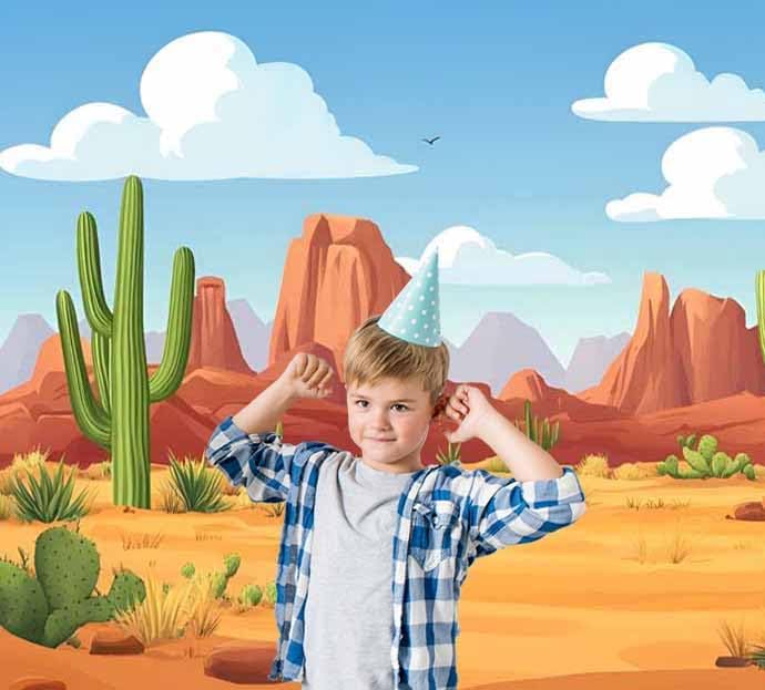 7x5ft Cartoon Desert Cactus Backdrop Wild West Photography Background