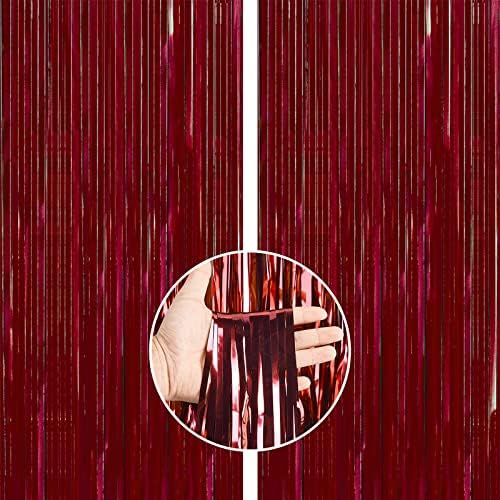 PartyWoo Retro Red Foil Curtain 2pc 66x33ft