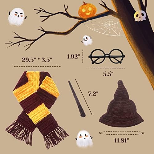 Halloween Baby Posing Prop Set 4pcs Wizard Witch Hat Scarf Wand Glasses Frame