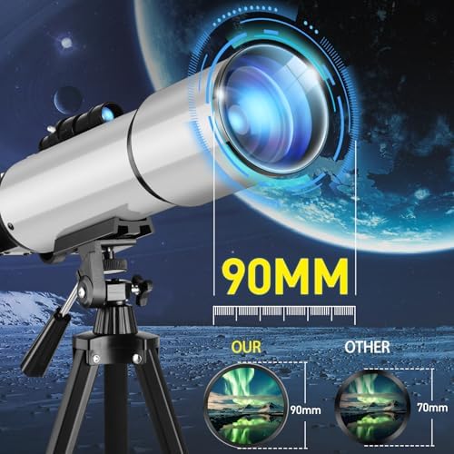 90mm Aperture Refractor Telescope with 2 Eyepieces Carry Bag Phone Adapter
