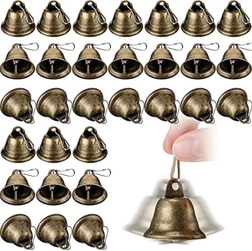 30 Pieces Mini Brass Bells with Spring Hooks for Crafts