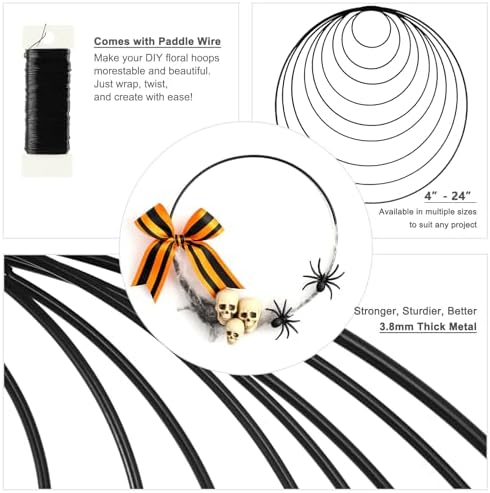 8 Pack 18 Inch Metal Hoops for Macrame Crafts Black Wreath Rings