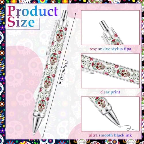 25 Pcs Holographic Sugar Skull Pens for Halloween Day of the Dead