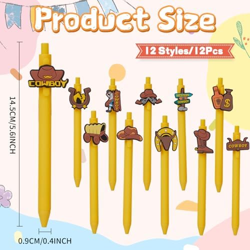 12 Pcs Western Cowboy Theme Ballpoint Pens with Funny Retractable Design