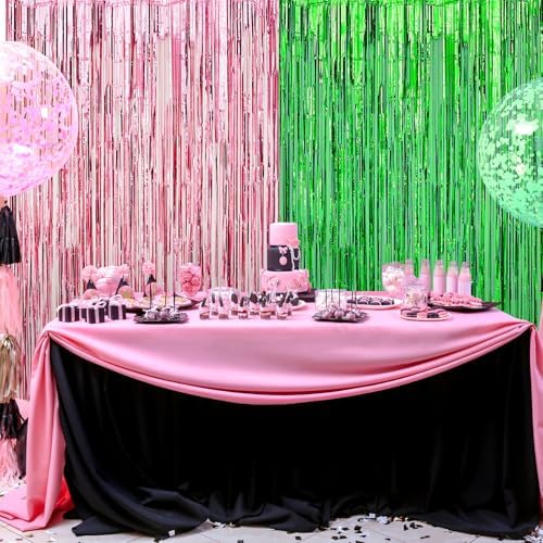 4 Pack Pink and Green Tinsel Curtain Backdrop