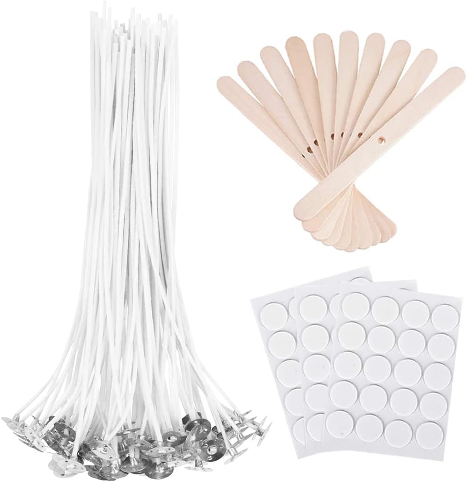 Antunihood Candle Wicks 100 Pcs with 60 Stickers and 10 Wooden Holders