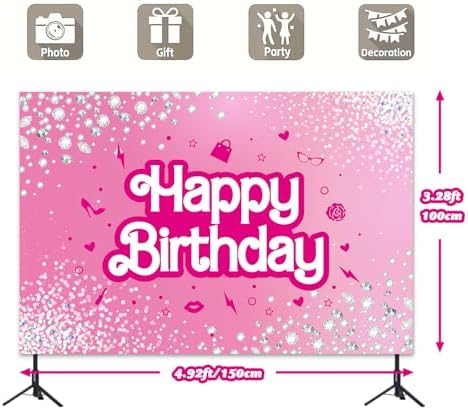 Pink Doll Themed Birthday Backdrop 5x3ft