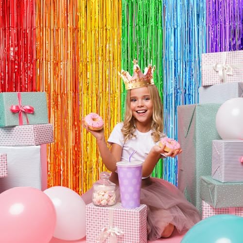 2 Pack Rainbow Foil Fringe Curtains for Party Decorations