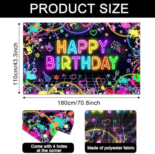 Glow in the Dark Neon Birthday Backdrop Banner