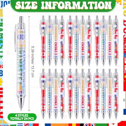 Treela 24 Pcs International Flag Pens for Events and School Supplies
