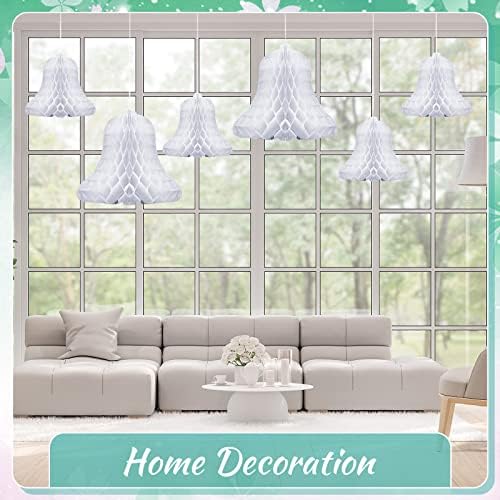 10 Pcs White Honeycomb Wedding Bells with 2 Rolls Ribbons