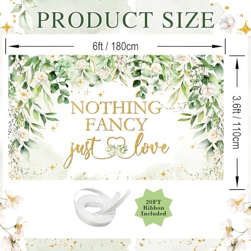 Avezano Nothing Fancy Just Love Sage Green Wedding Shower Banner 6x36ft