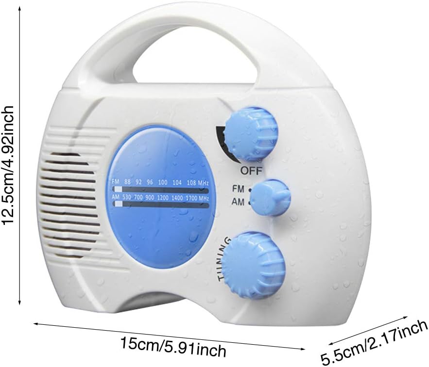 Portable AMFM Shower Radio with Waterproof Design and Built-in Speaker