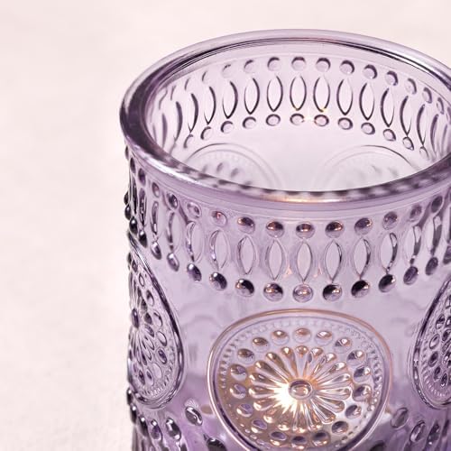 8oz Purple Embossed Glass Candle Jars Set of 8
