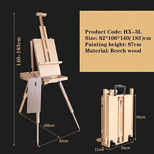 Wooden Oil Painting Easel Folding Sketch Box with Wheels Red