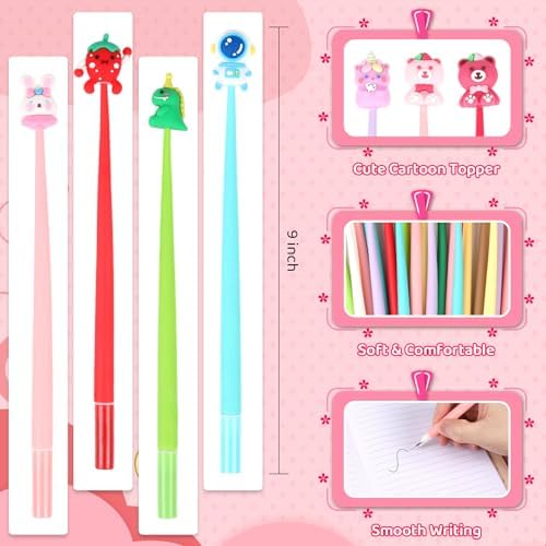 20pcs Cute Gel Ink Wiggle Pens with Kawaii Character Toppers