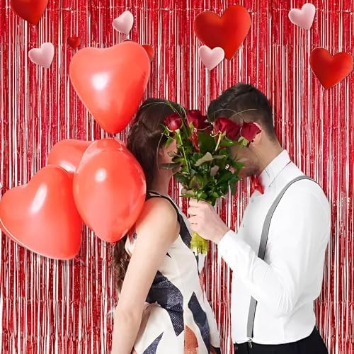 Braveshine Red Tinsel Foil Fringe Curtains 2Pcs