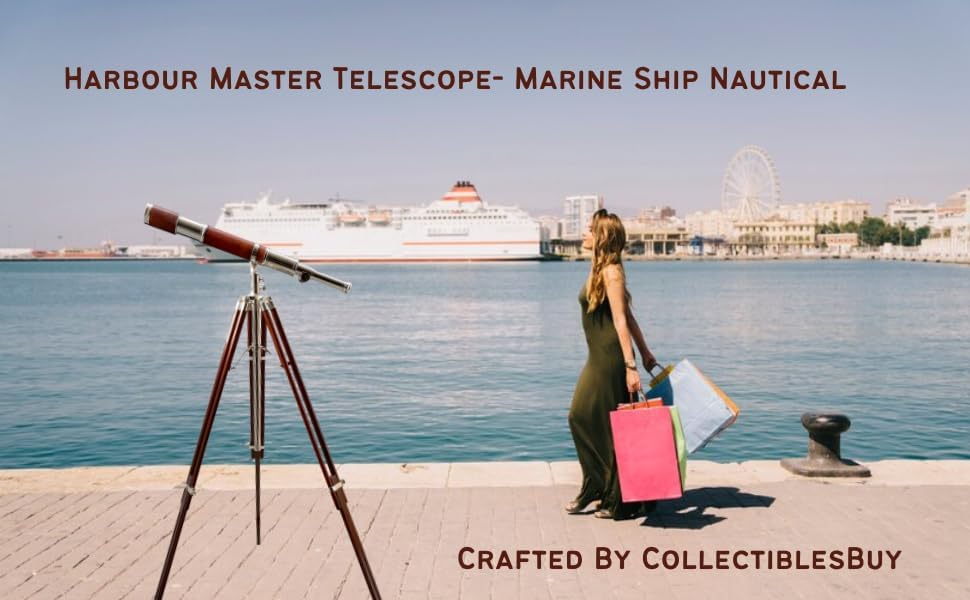 Antique Brass Tube Telescope with Brown Wood Tripod