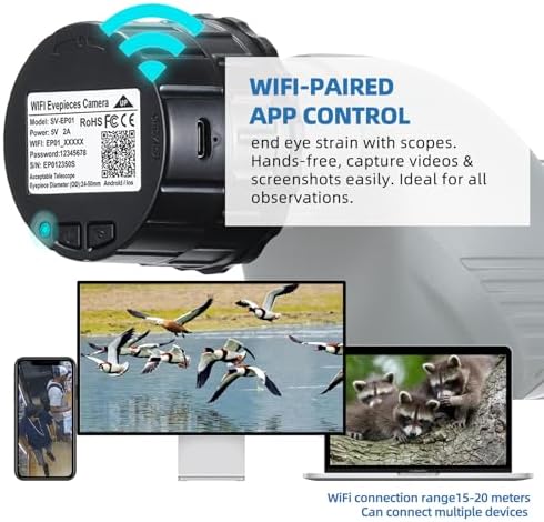 WiFi Eyepiece Camera for 24mm to 50mm Telescopes and Microscopes