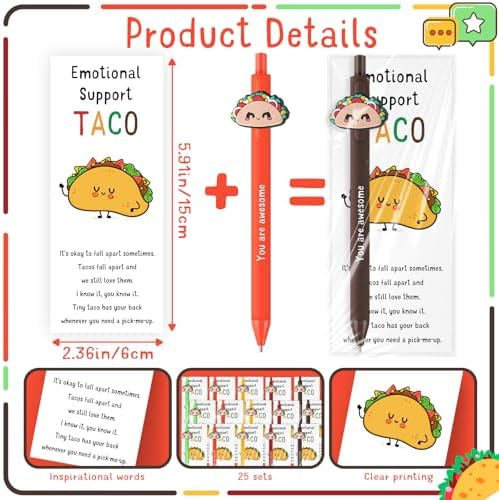 Qilery 25 Piece Emotional Support Taco Pens Gift Set