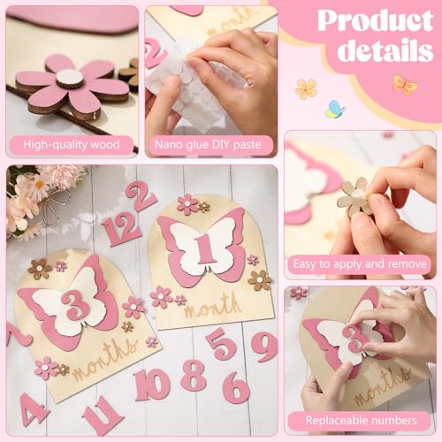 26 Pcs Baby Monthly Milestone Cards Set Wooden Discs for Girl Butterfly