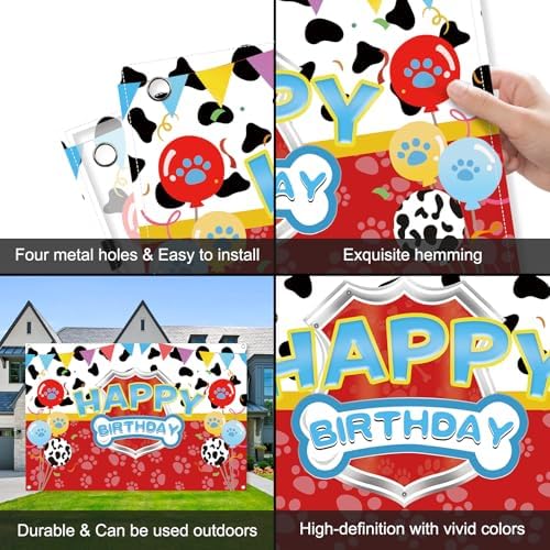 5x3ft Red Dog Paw Birthday Backdrop for Party Decorations