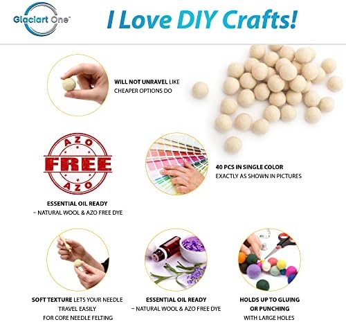 Glaciart One Felt Wool Balls 40 Pieces 2cm - 08 Inch Handmade