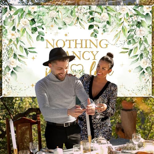 Avezano Nothing Fancy Just Love Sage Green Wedding Shower Banner 6x36ft