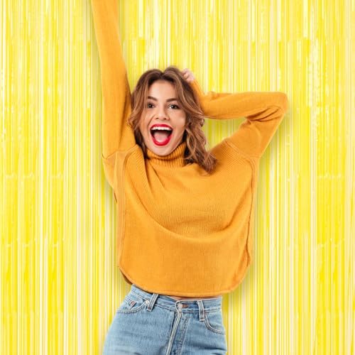 3 Pack Pastel Yellow Foil Fringe Backdrop Curtains for Parties