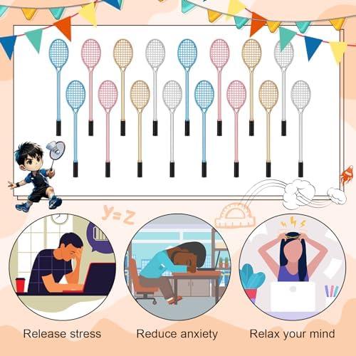 60 Pcs Tennis Racket Gel Pens for Parties and Stress Relief